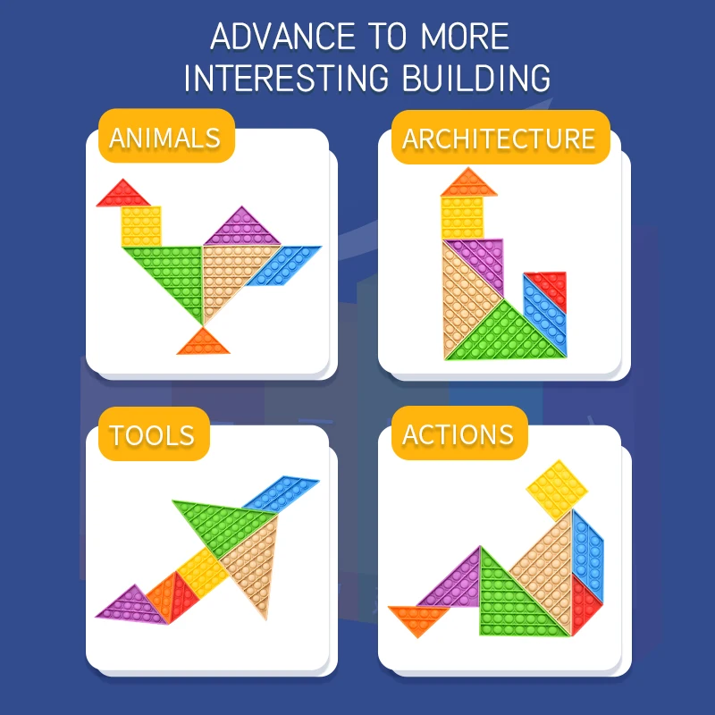 New Design Hotsale Pressing Silicone Tangram Puzzle Games for Children