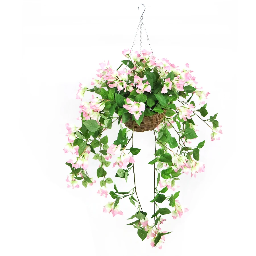 Artificial bougainvillea flowers hanging with basket arrangement