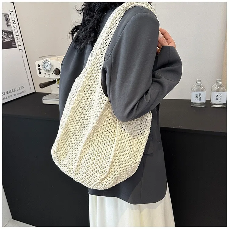 Woven Crochet Knitted Hand Tote Bag Multiple Colors Women Mesh Beach Bags Crochet Knitted Tote Bag