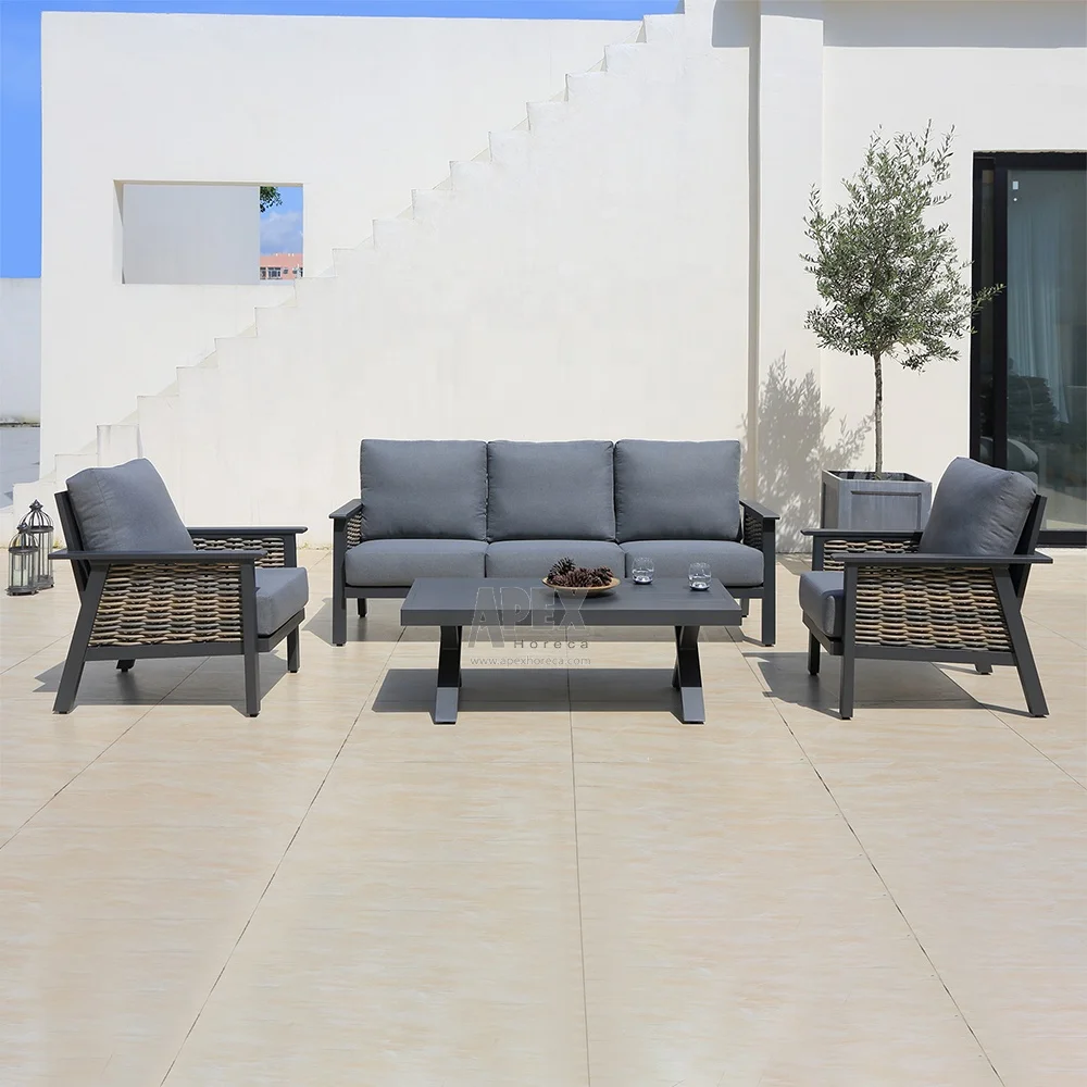 Garden Furniture Premium foam fill the cushion Hand weaving with synthetic rattan Waterproof Fabric Sofa Set