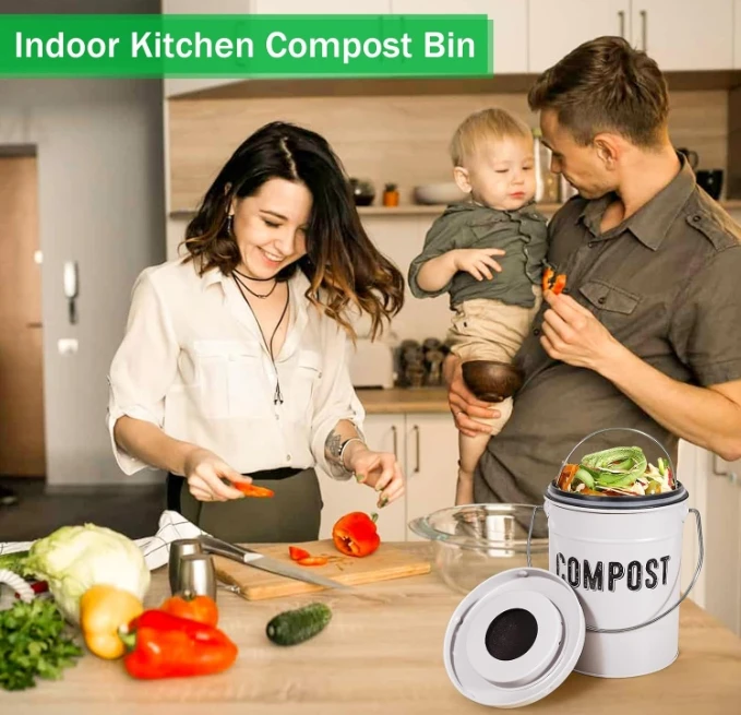 Compost Bin Kitchen Counter, Indoor Compost Bin,   Countertop Compost Bin with Lid, Compost Bucket Compost Container