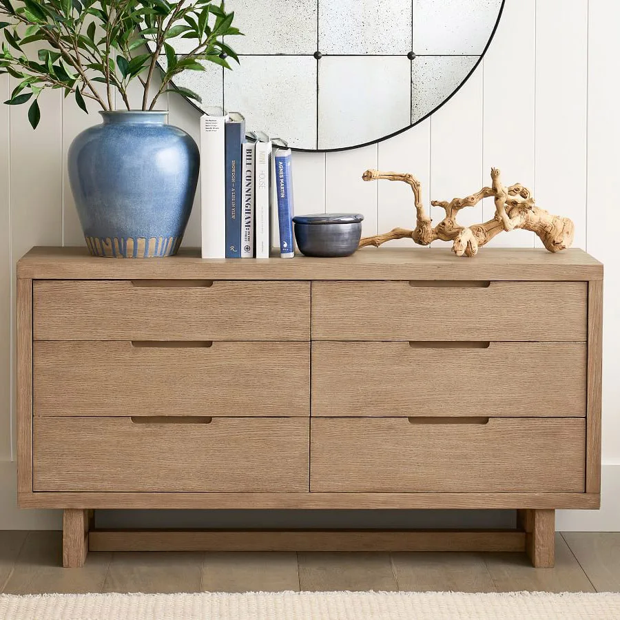 Modern bedside closed solid oak wood villa home bedroom furniture 6-drawer wooden dresser