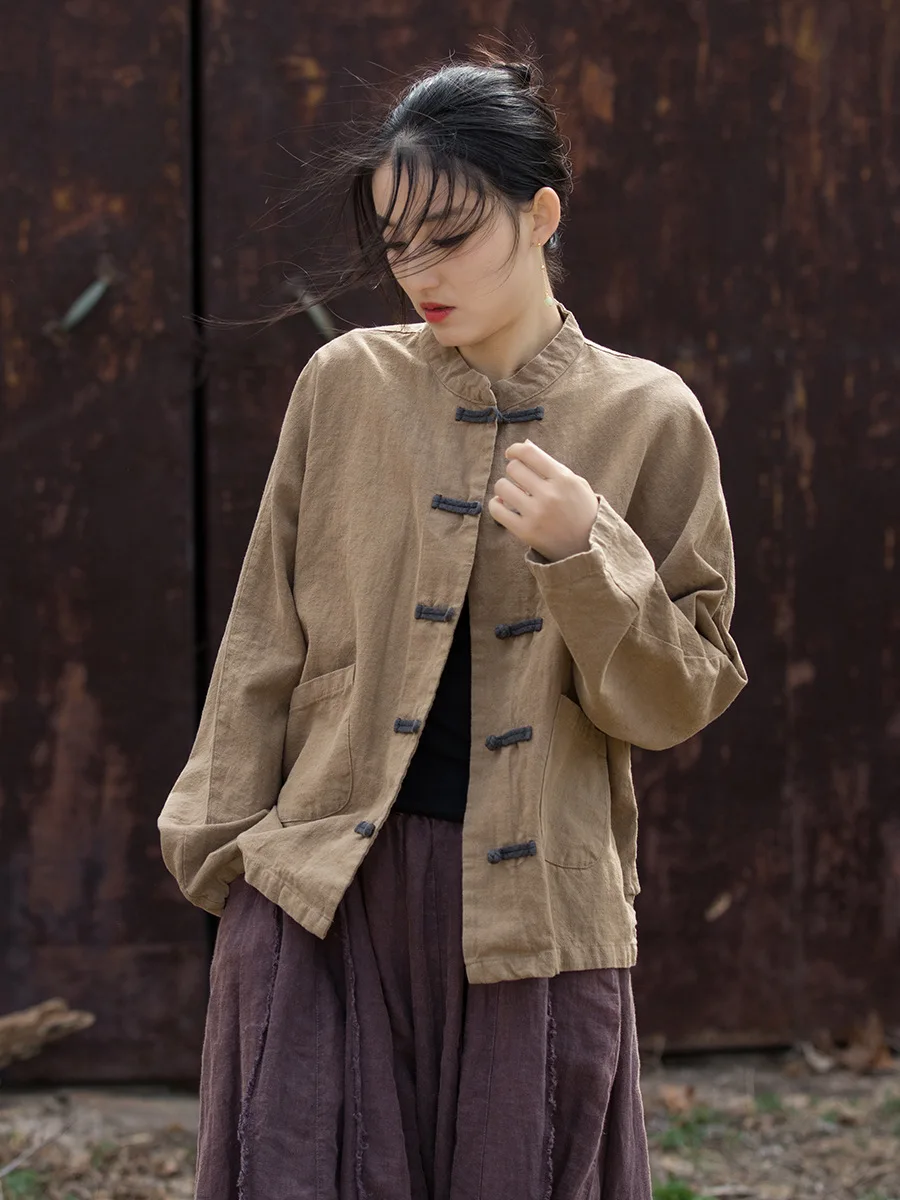 2024 Hot Sale Women Jackets New Color Clash Plate Button Tunic Improved New Chinese Home Travel Zen Nun Style Tunic