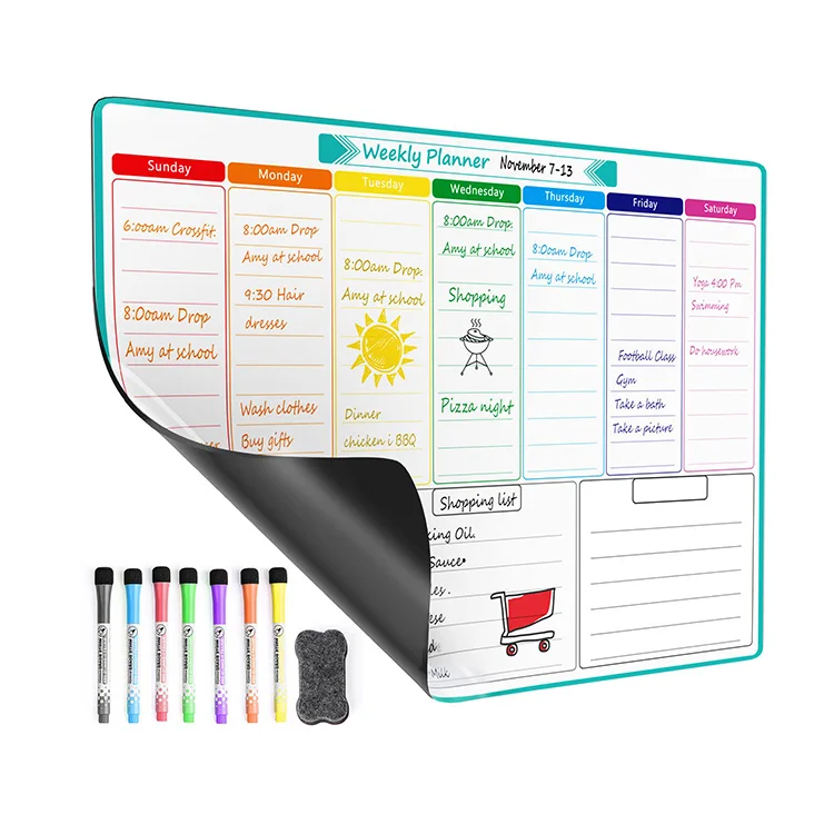 Dry Erase Fridge Daily Weekly Custom Black Whiteboard Calendar Magnet Planner Magnetic Board