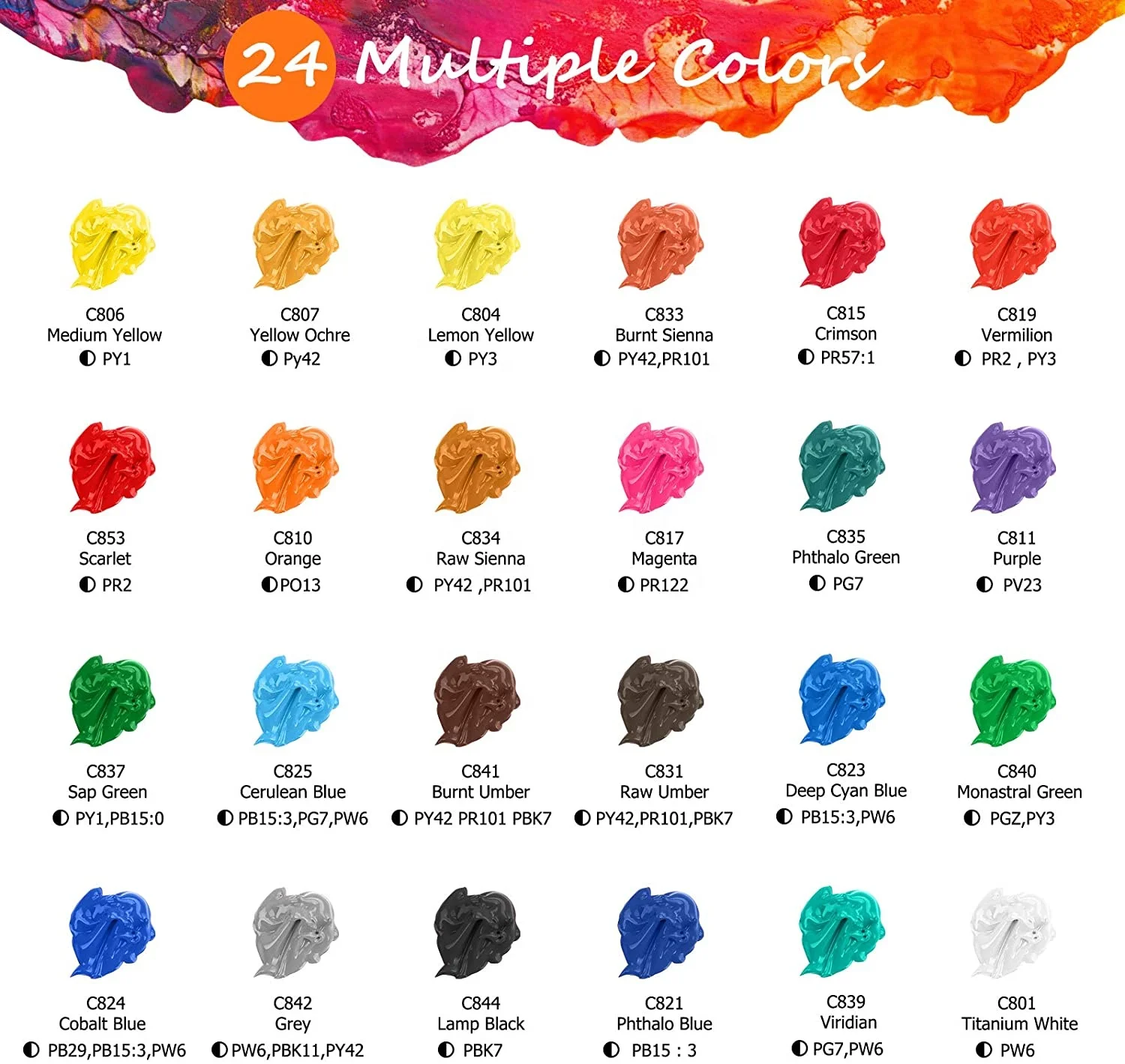 59ml Professional 24 acrylic paint colors diy acrylic kids paint sets