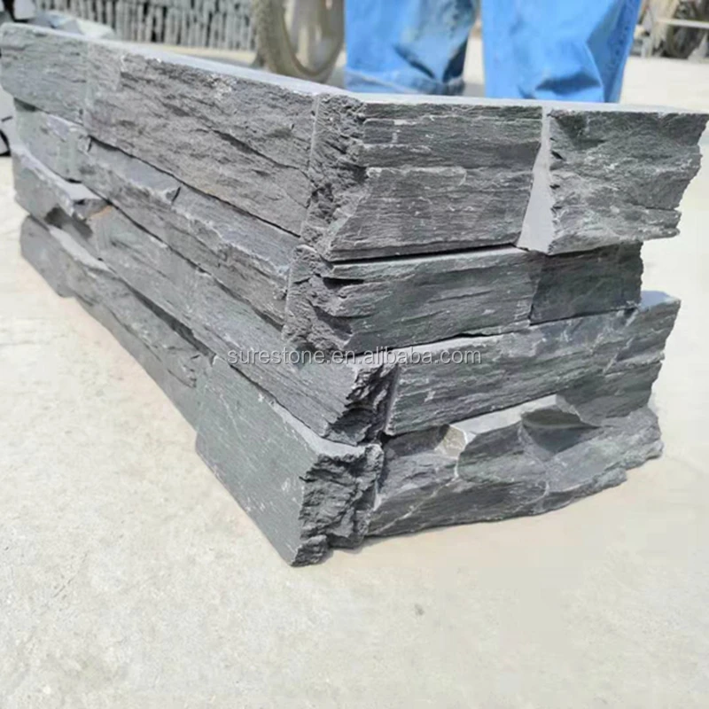Split rough surface finishing natural black slate wall cladding stone veneer