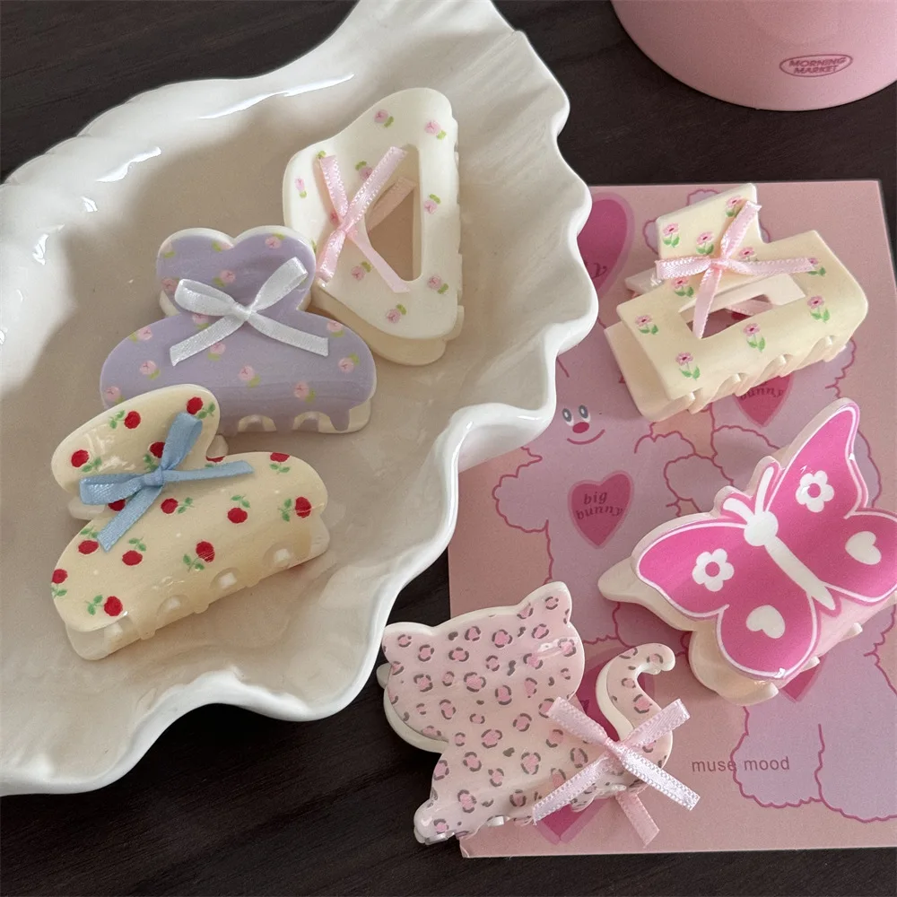 Cute Hair Accessories Beautiful Color Butterfly Cat Geometric Design Plastic Hair Claw Clip for Teenagers