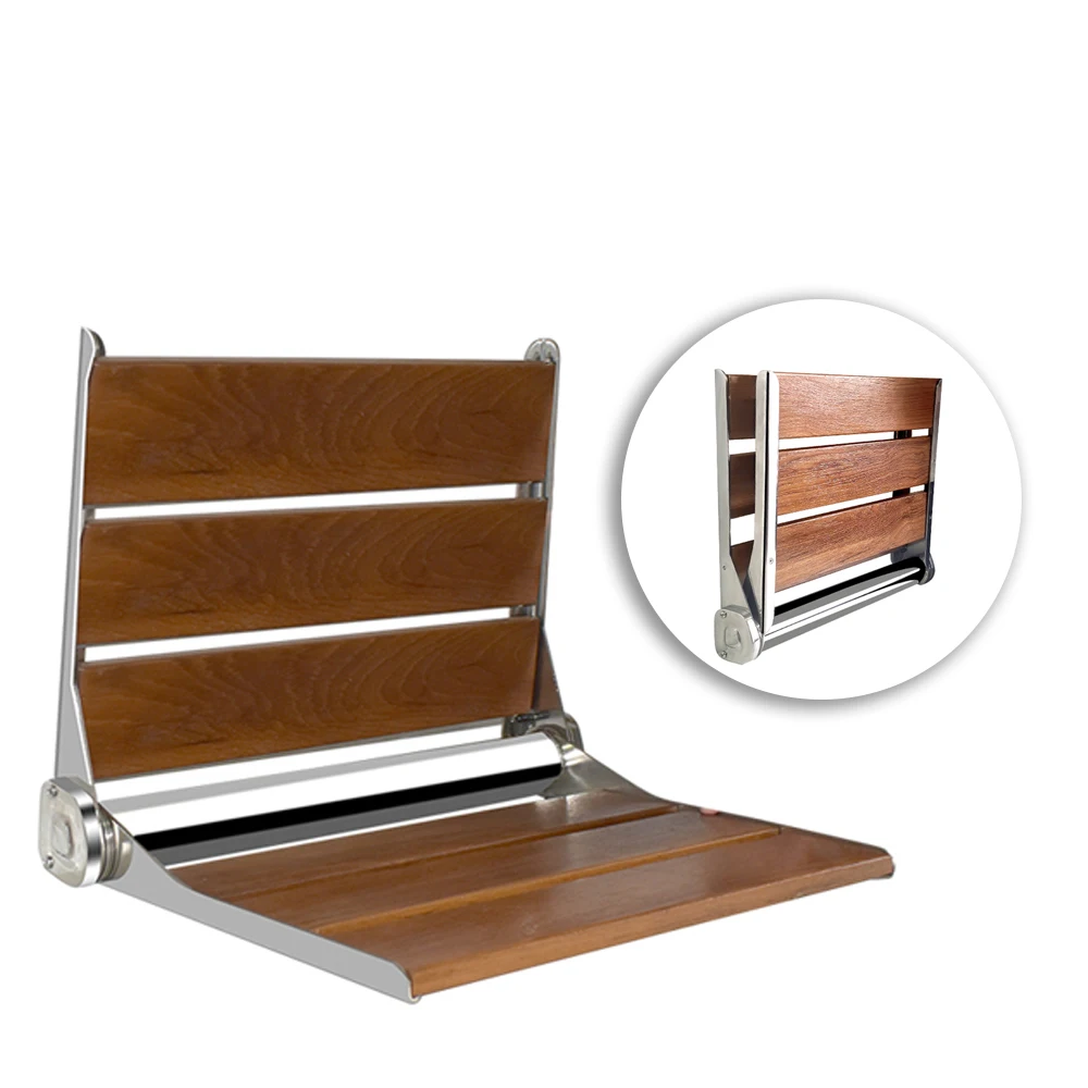 Wholesale Solid Wooden Bathroom Shower Seats Wall Mounted Shower Chair Folding Boat Shower Chair