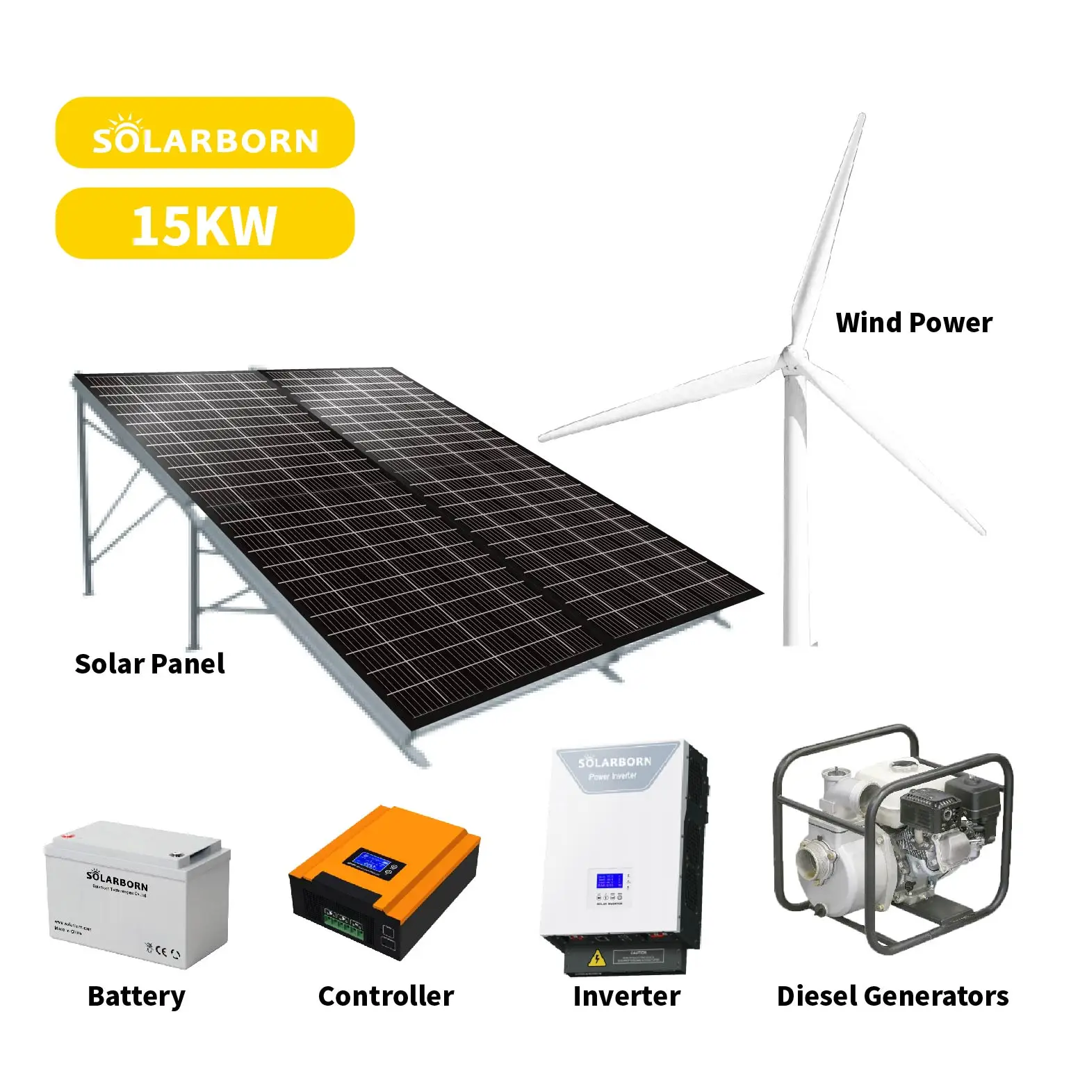 solarborn good quality dc solar pump tracking 2kw price solar light hybrid inverter solar system for home