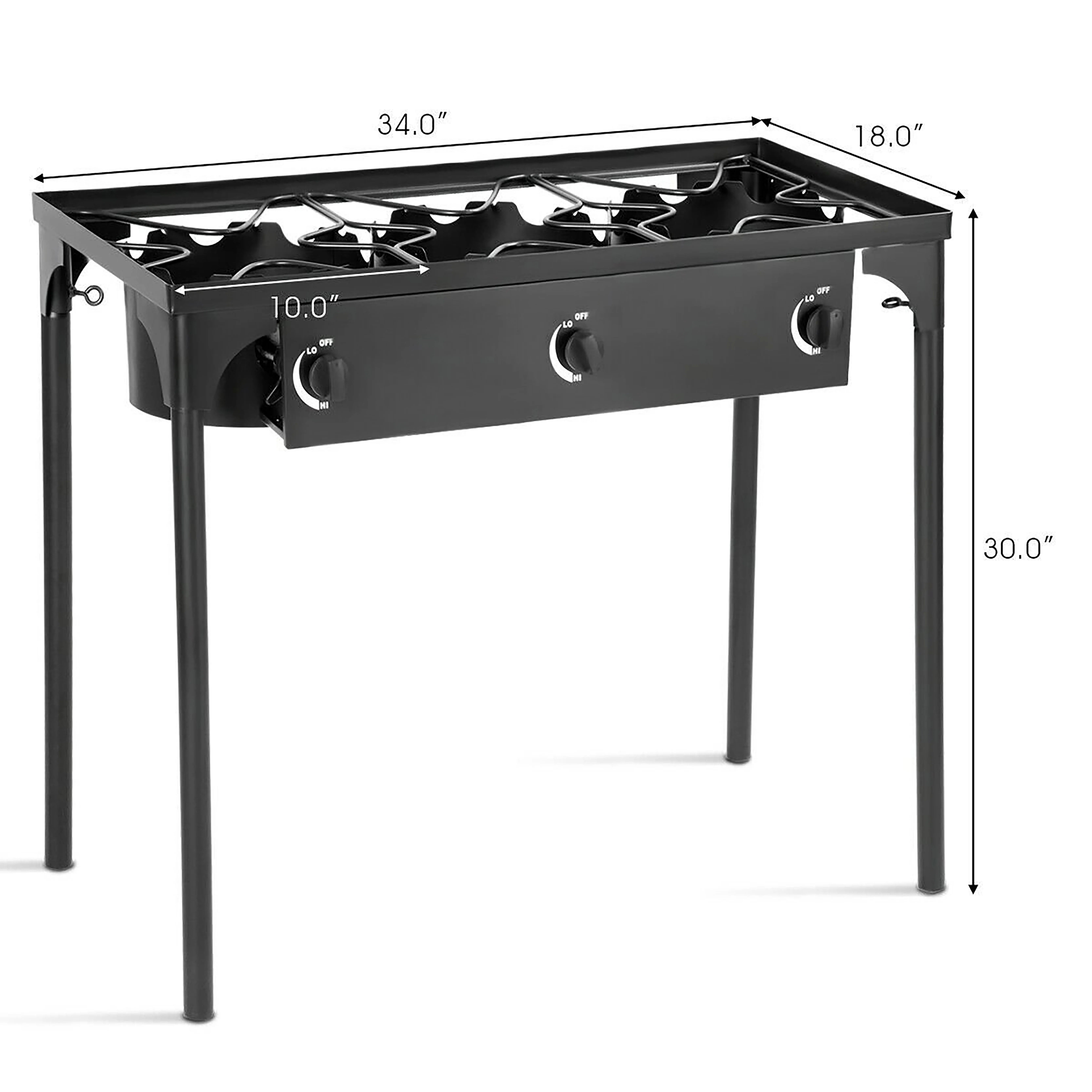 Cast Iron 3 Burner Outdoor Gas Stove Portable Propane Cooktop with Removable Legs
