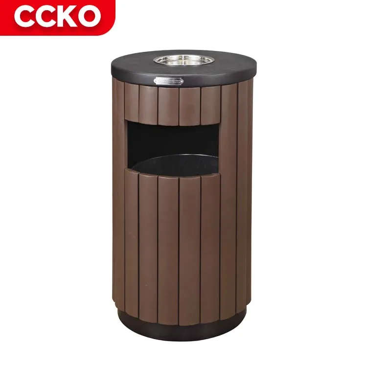 Brown Baking Paint Wood Grain Parks Streets Backyard Patio Garbage Bin Waste Bins Garbage Can Outdoor Trash Can With Top Tray
