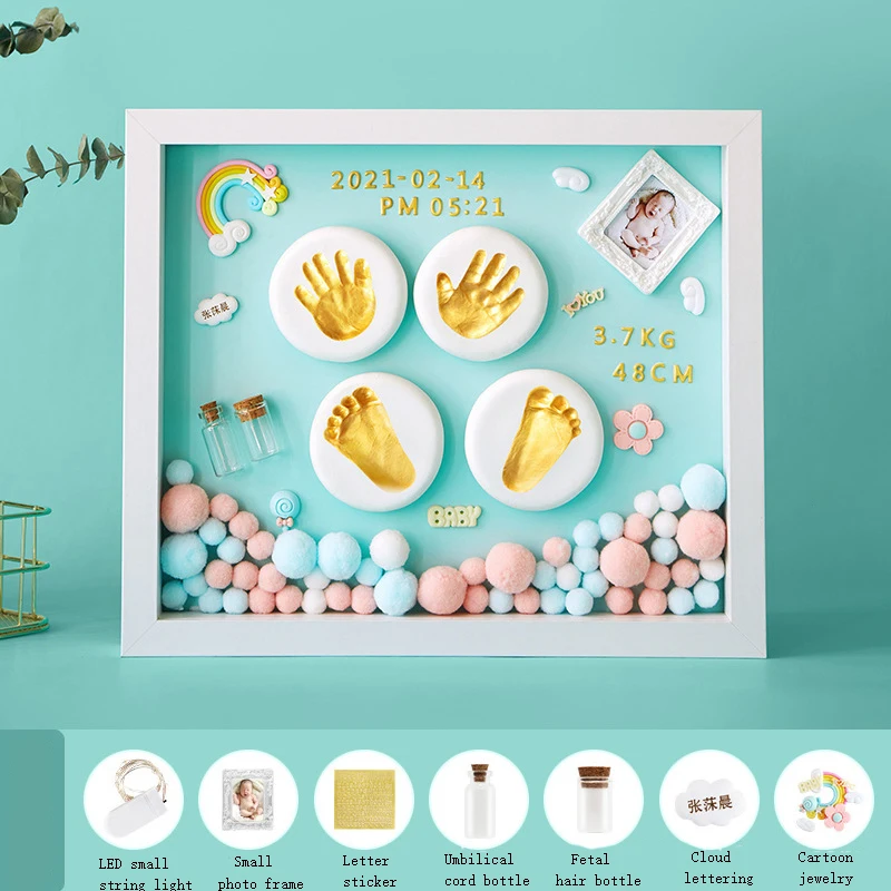 New Newborn soft clay fluffy material handprint footprint  commemorative photo frame baby souvenir