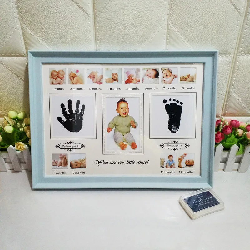 Wholesale Plastic My First Year Newborn Photo Frames 12 Month Baby Hand and Footprint Kit Picture Photo Frame