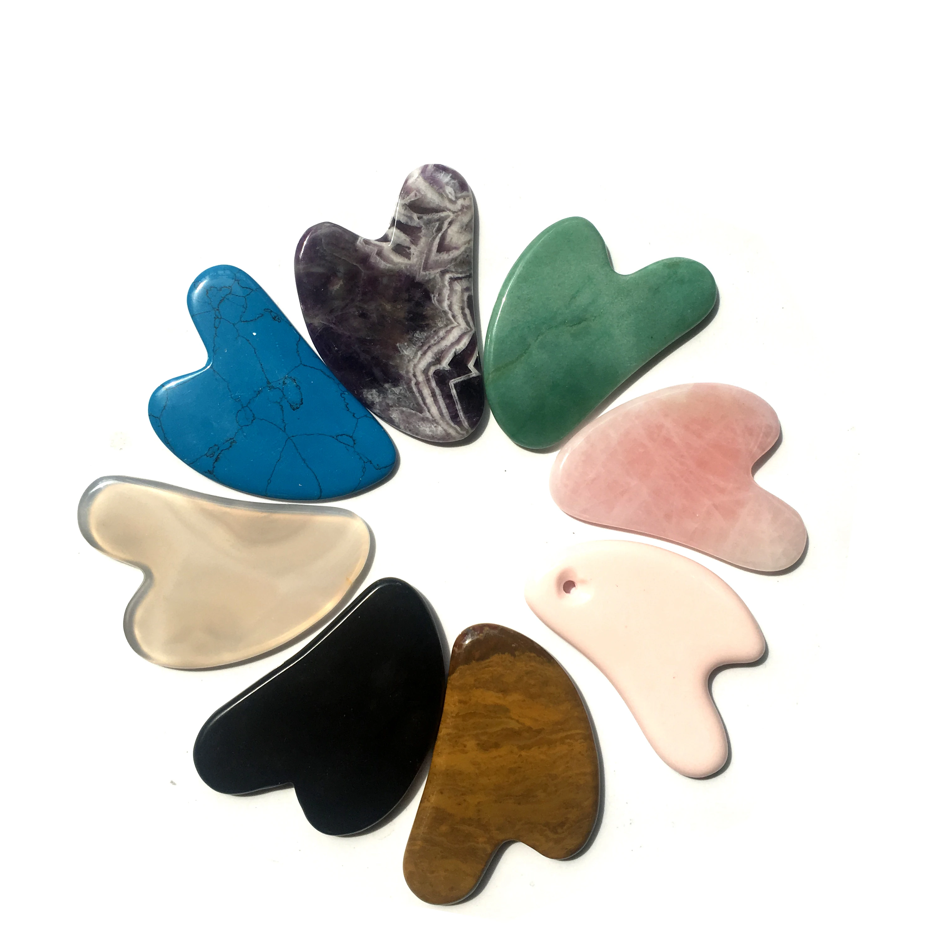 High Quality Cheap Price All Kinds Materials V Heart Shaped Jade Stone Rose Quartz Guasha Metal Therapy Massage Facial Tools