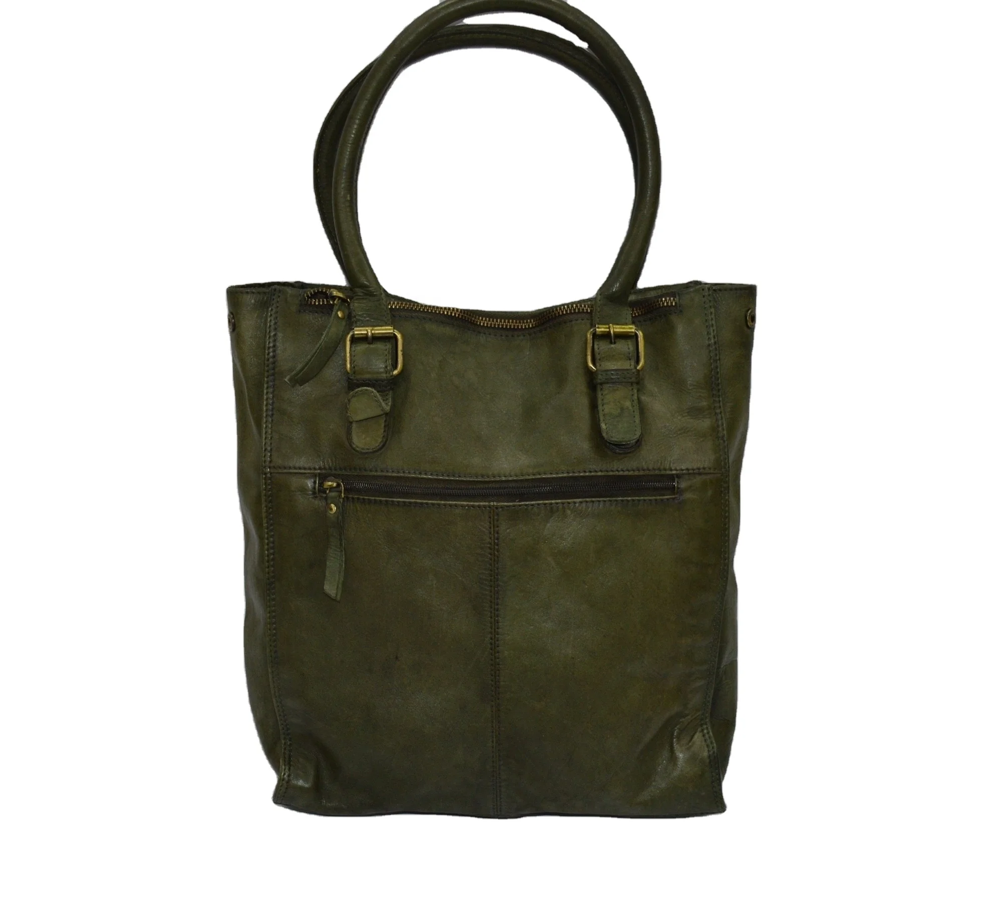 Wholesale Ladies Genuine Leather Handbag New Style Tote Bag with Beading Two Handle Washed HOBO Bags Open for Travel