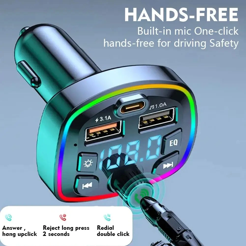 Q7 Bt Car Charger Car FM Transmitter Bt Hands Free Mp3 True 3.1A Dual USB Port PD Charging