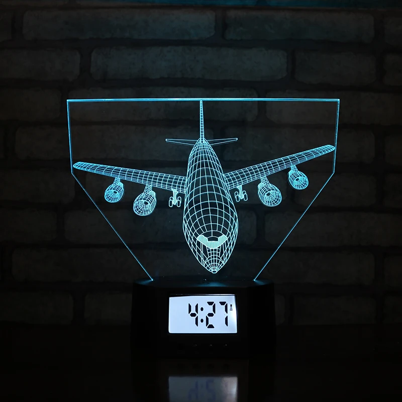 Airliner форма Иллюзия 3D цифровой ночник USB Перезаряжаемый 3D светодиодный Будильник лампа