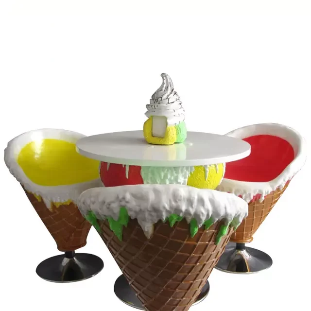 ice cream shop theme furniture table and chairs, cone decoration furniture