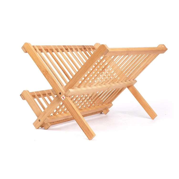 Collapsible Dish Drying Rack  Bamboo Kitchen Folding Dish Rack Plate Holder | Compact Foldable Dish Drainer