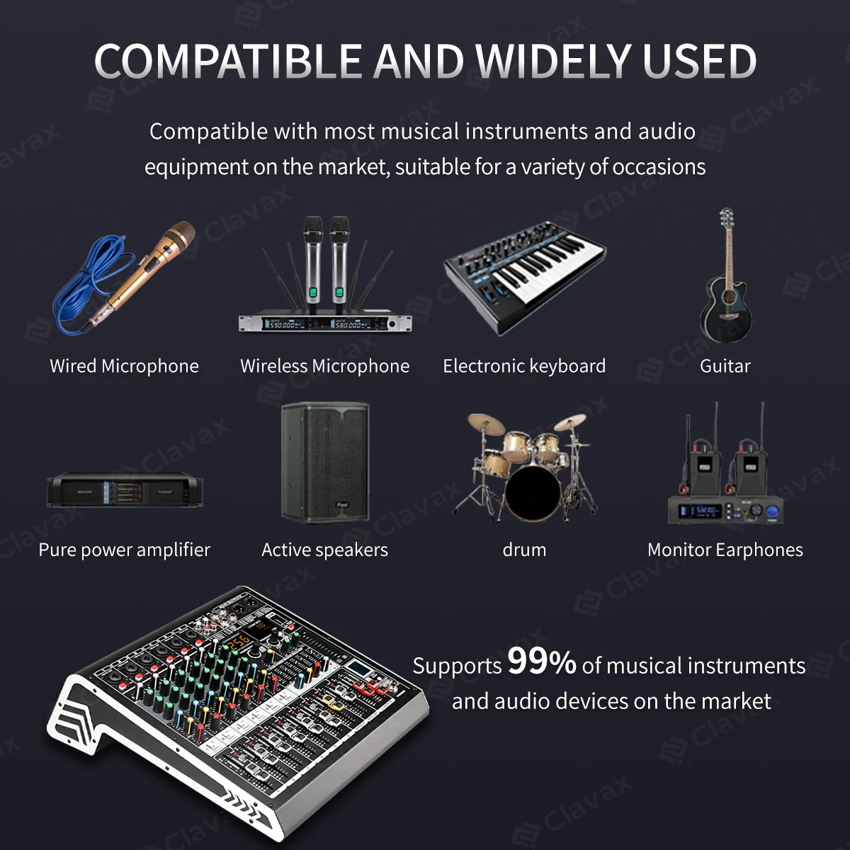Clavax CLMC-RX6 6 channel dj mixing Console with 256 DSP effects and dual side LED surround lights Audio Mixer