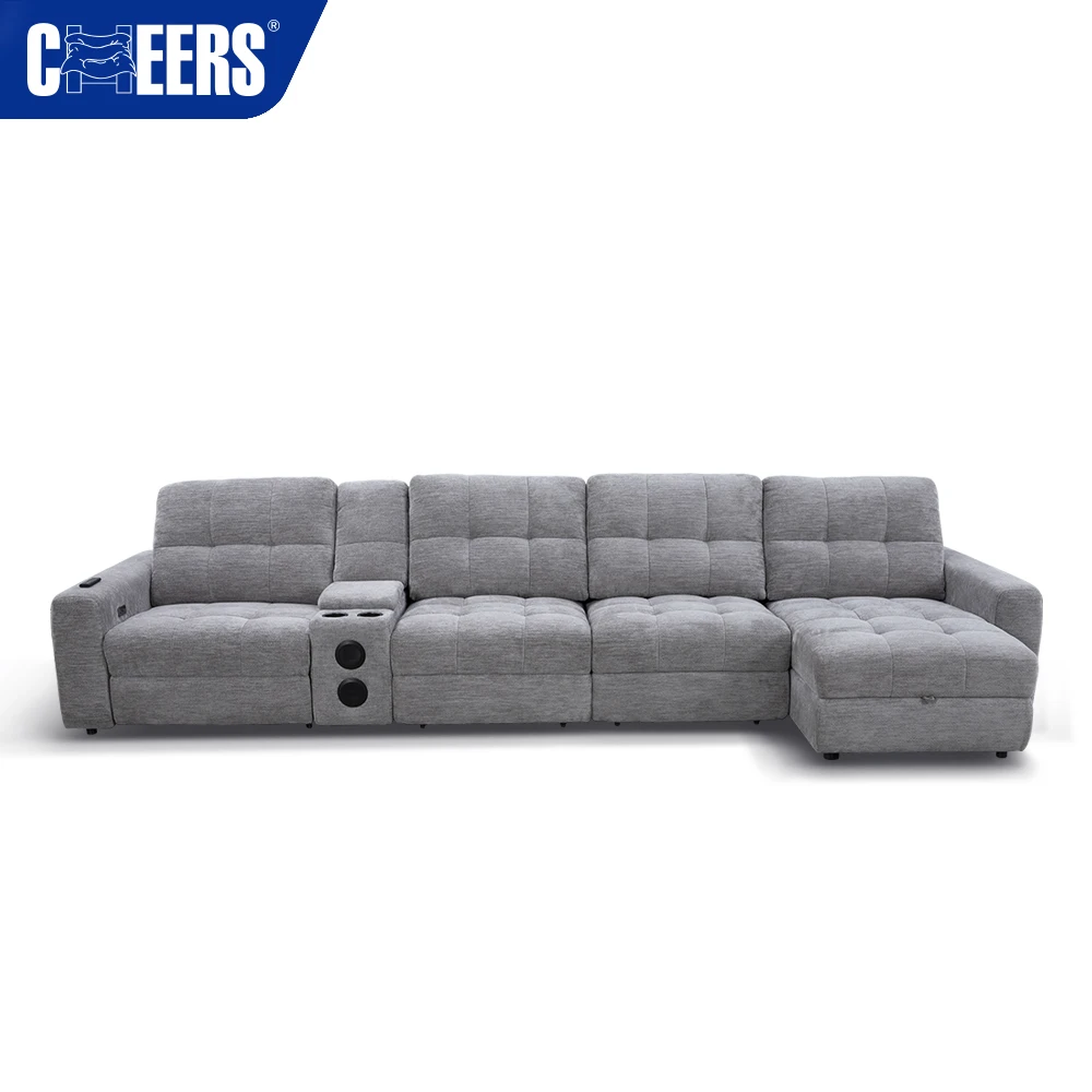 MANWAH CHEERS Modern Living Room Furniture 4 Seater Modular Sectional Set Sofa L Shaped Electric Sofa Bed With Storage