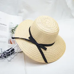 Summer straw hats literary visor Korean version of the folding beach ribbon basin hat female big large brim sun hat wholesale