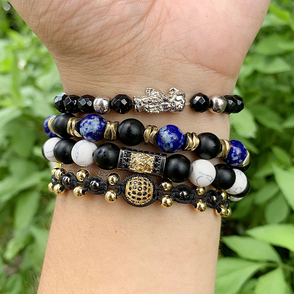 CZ micro pave Brass Embossing Bronze accessories Frosted material Stone Losse Bead Chain Bracelet Elastic Rope Baseball