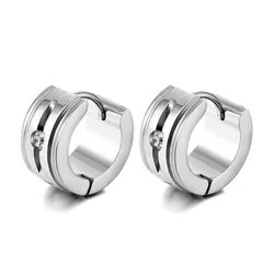 Hotsale Fashionable Titanium Steel Diamond Hoop Earring Stainless Steel Chunky Grooved Clip on Earrings For Men