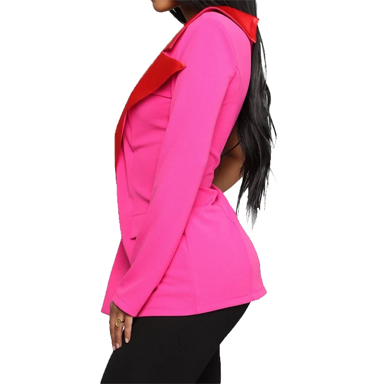
Women fashion Hot Products One Shoulde Slim Graffiti Leather Blazer Long Sleeve Single Pink Blazer 
