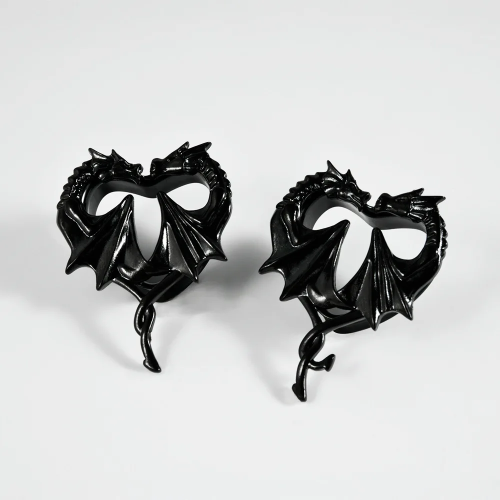 NUORO Punk Stainless Steel Dragon Ear Tunnels Black Double Flared Ear Gauges Expander Stretching Tunnels Earlobe Plugs