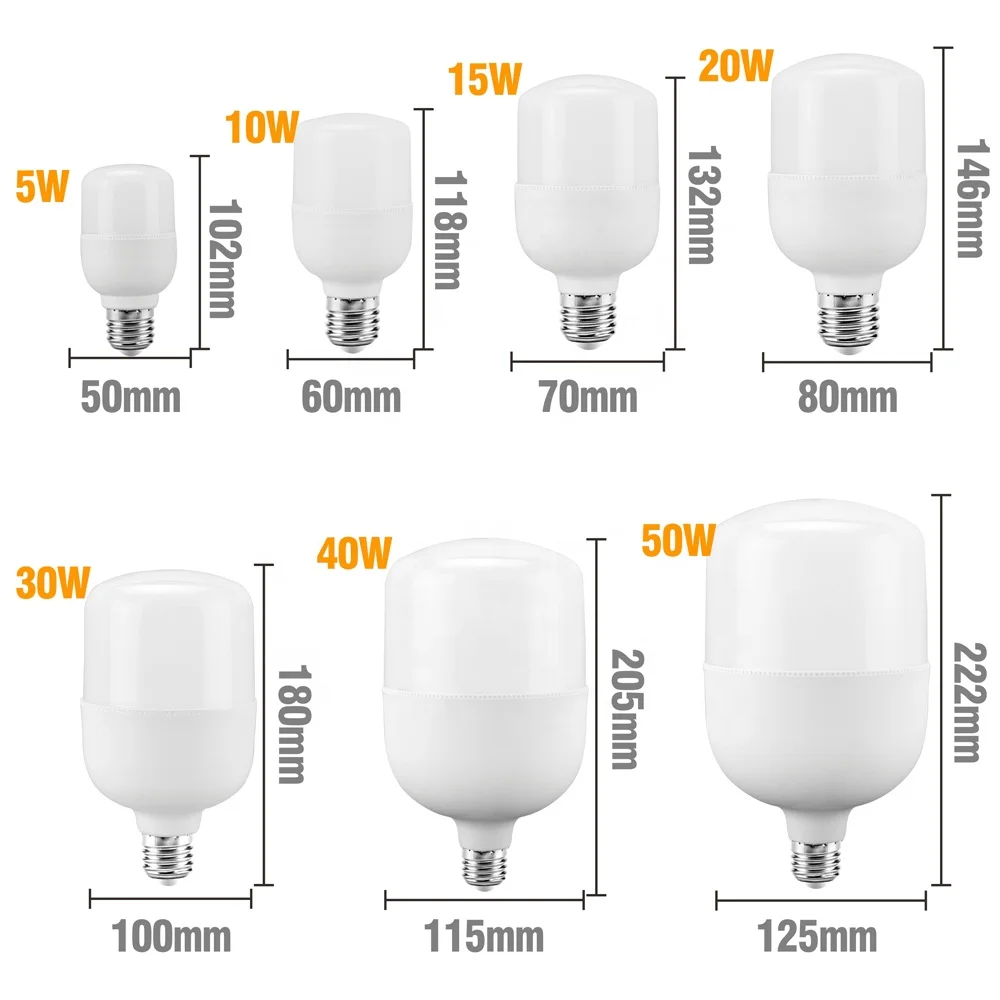 High Lumen T Shape 5w 10w 15w 20w 30w 40w 50w E27 Led Bulb