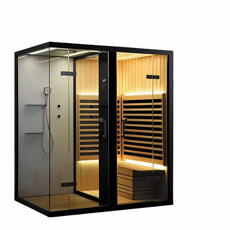 Finland Traditional Home Dry Indoor Sauna Shower  Rooms With Stove And Stone Home Personal Steam Shower Sauna Combo