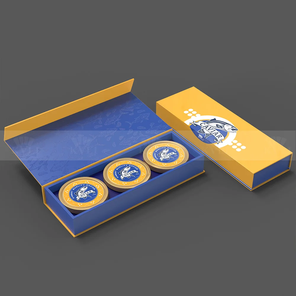 Custom Sturgeon Fish Roe Paper Box With Magnetic Lid Gift Caviar Box Packaging Luxury