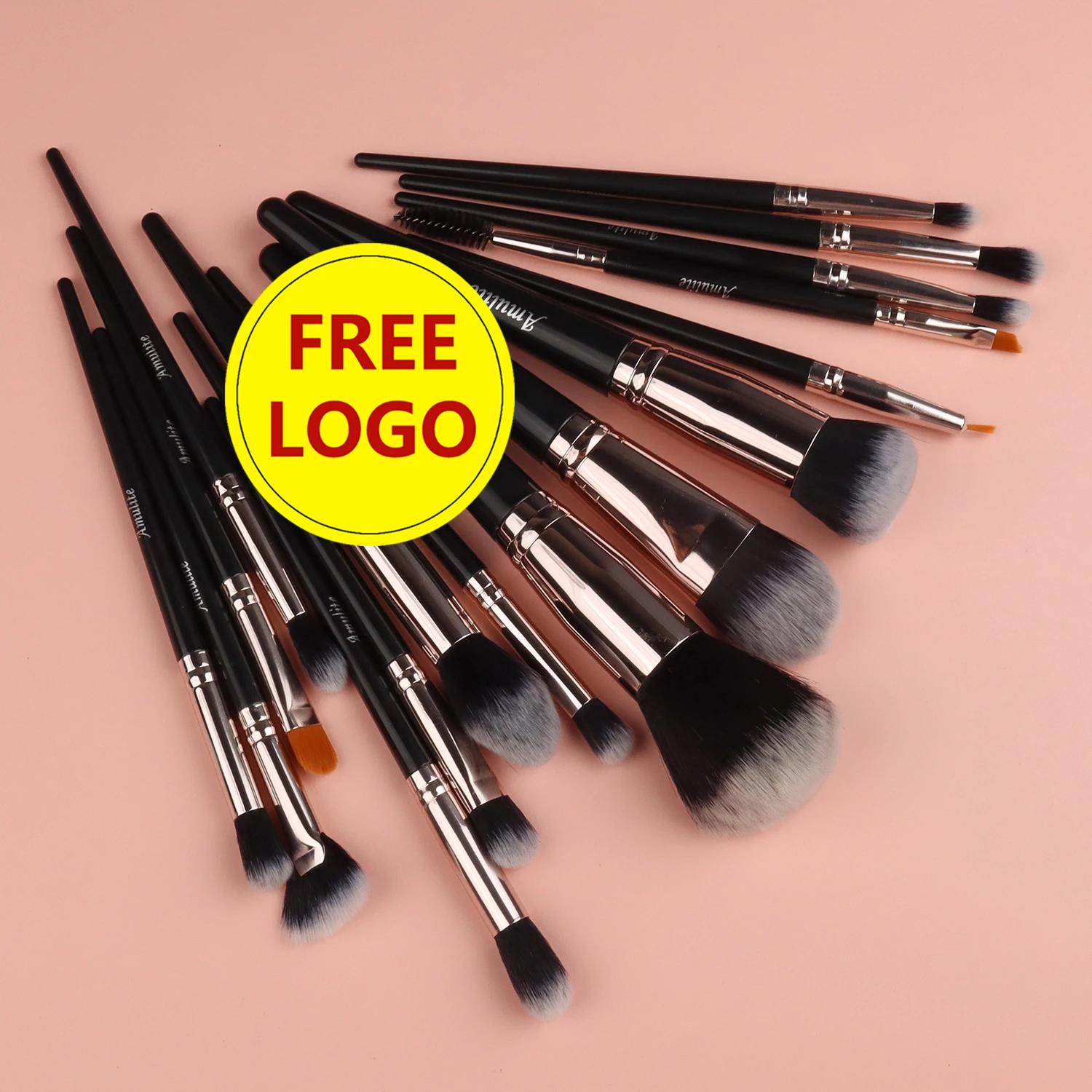 Amulite Professional maquillaje high quality vegan makeup brush 16pcs black and silver makeup brushes