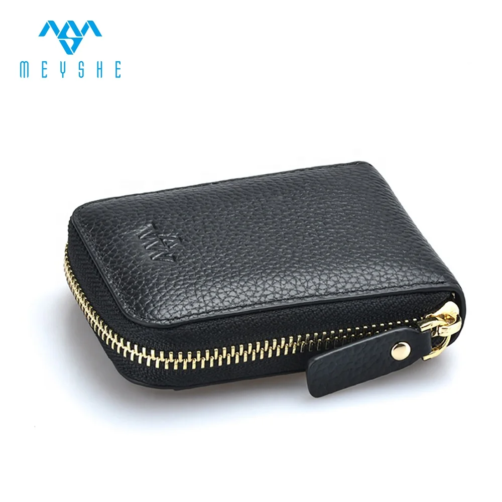 Factory Custom High Black Quality Genuine Leather Cheap Gift Zip Around Card Holder Wallet For Women