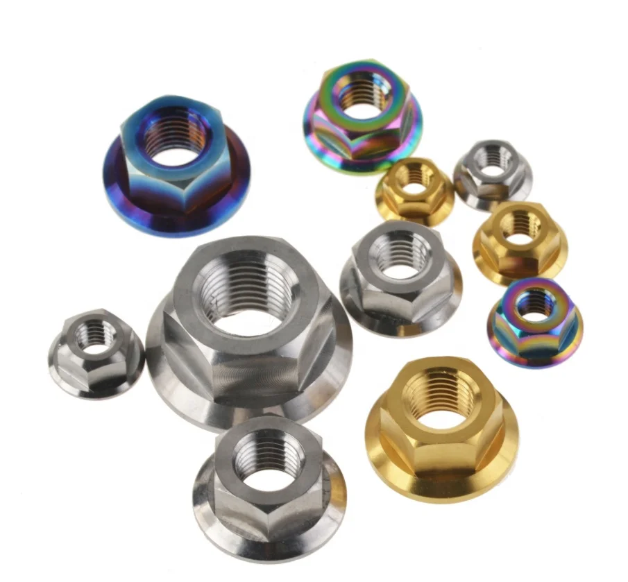M6 M8 M10 M12 M20 GR2 GR5 Titanium Color Anodized Serrated Hexagonal Flange Nut DIN6923