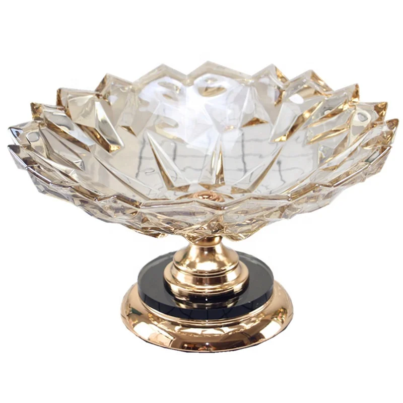 
New creative home accessories European style metal base crystal glass fruit tray 