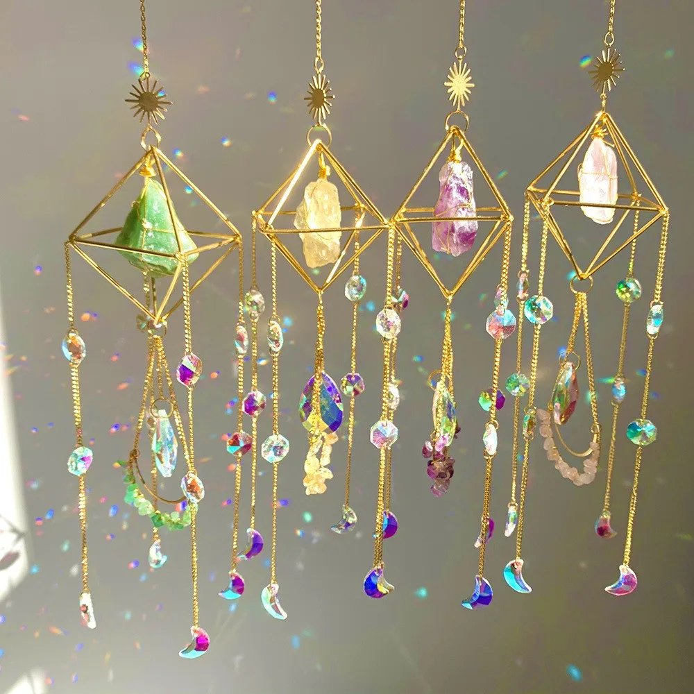 Golden color alloy natural crystal handmade hanging sun catcher  hanging suncatcher prism rainbowmaker crystal sun catchers