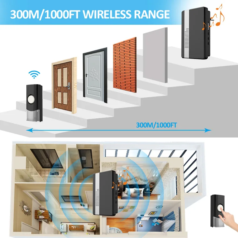 ring bell Wireless Door Chimes  Doorbell QH-866AC BLACK