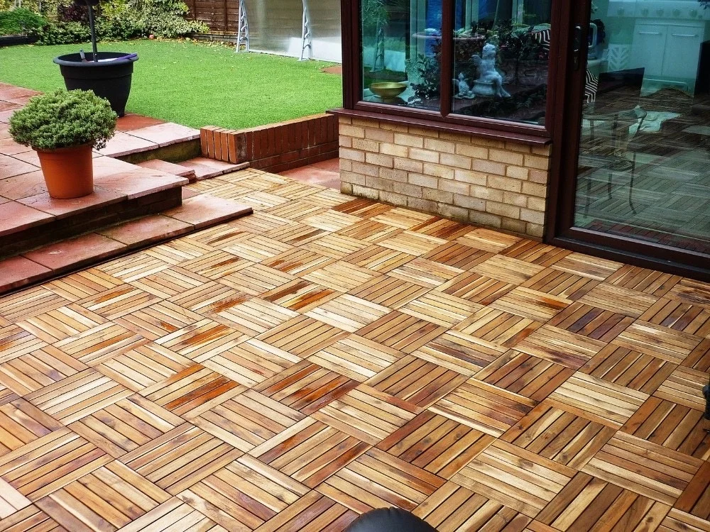 Acacia Wood Interlocking Deck Tiles, Plastic wood composite interlock deck tile or Plastic Decking Flooring Tiles B6679