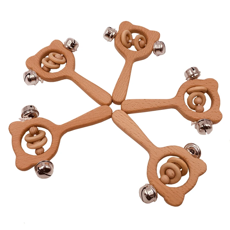 Organic Wood Montessori Styled Baby Rattle Grasping Teething Toy for Toddlers Natural Toys