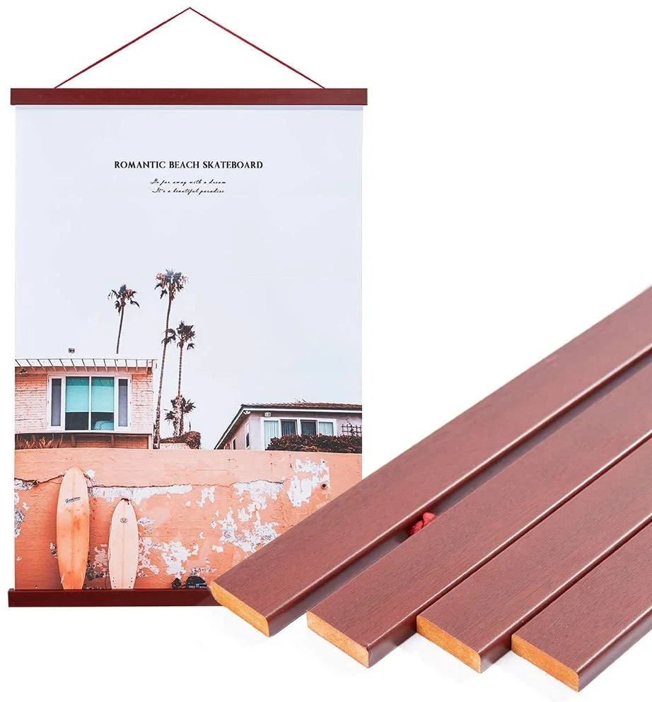 Custom Magnetic Poster Hanger Frame Light Wood Magnet Canvas Artwork Print Dowel Poster Hangers