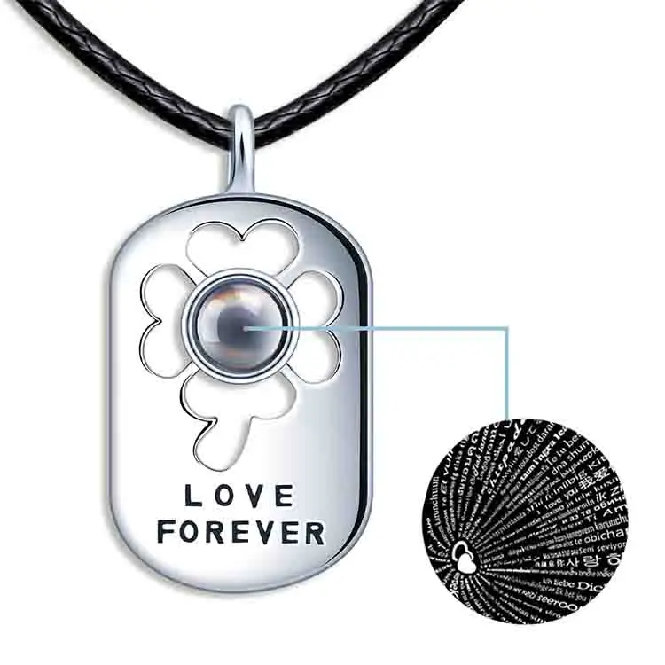 Wholesale dog tag 100 language projection necklace 925 silver necklace for men