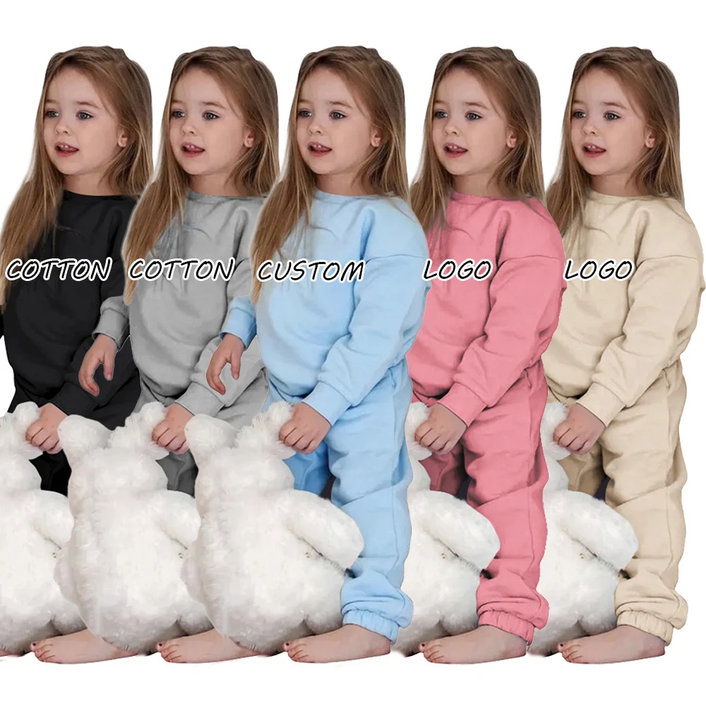 High quality 2 piece girls clothing sets toddler girls sweatshirts custom logo wholesale sweatshirt and sweatpants set kids
