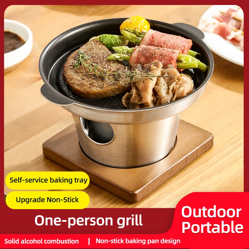 Korean Style Portable Outdoor Camping Self Use Tri-ply Stainless Steel Non-Stick Smokeless Mini Portable Charcoal BBQ Grill