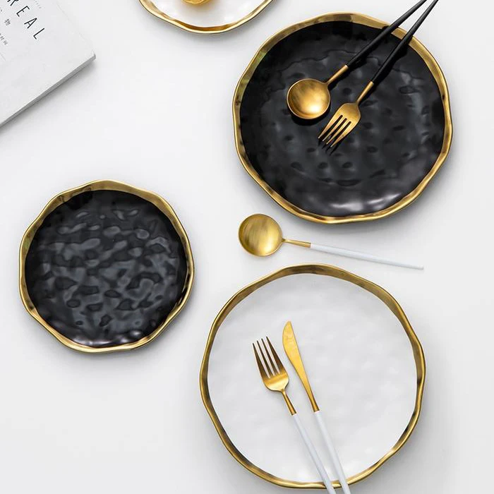 Wholesale Porcelain Gold Rim Luxury Chinaware Plates Dishes Set Dinnerware Hotel Tableware Dinner Sets