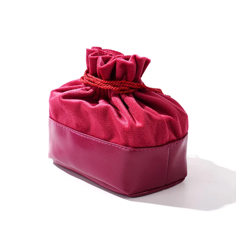 FANXI Custom Logo Double Leather with Velvet Shrink Pouch Jewelry Storage Bag