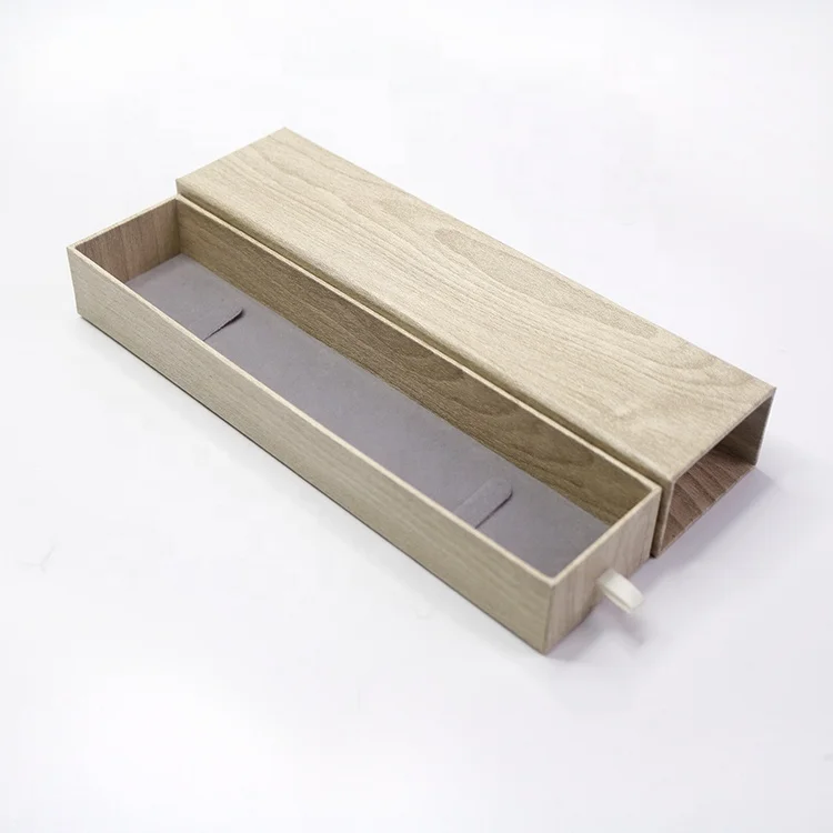 Fashion Wooden Texture Paper Bracelet Drawer Cardboard Jewelry Box With Velvet insert