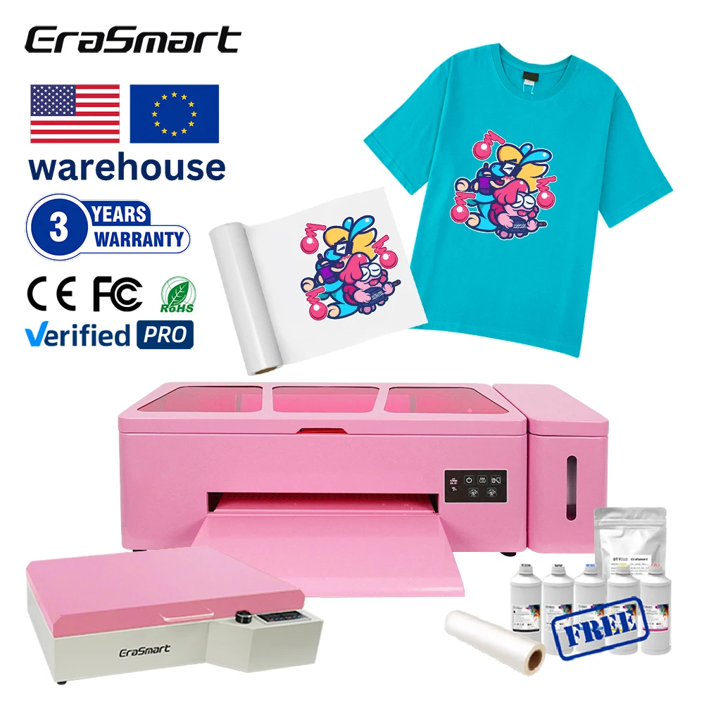Automatic T-shirt 1390 XP600 Heads DTF Printer for Clothes Impresora Roll Inkjet Printers DTF A3 33cm Roll Pink DTF Printer