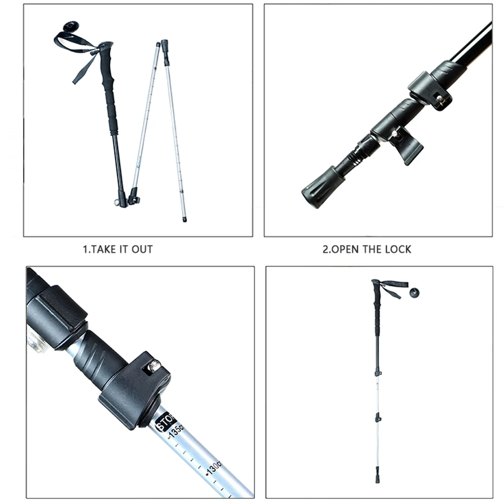 Walking Stick 7075 Aluminum Soft EVA Lightweight 3-section Ultralight Folding 75cm-135cm With Tungsten Steel